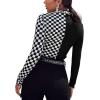 imageFloerns Womens Plaid Checkered Long Sleeve Mock Neck Crop Top Tee ShirtsBlack and White