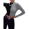 imageFloerns Womens Plaid Checkered Long Sleeve Mock Neck Crop Top Tee ShirtsBlack and White