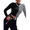 imageFloerns Womens Plaid Checkered Long Sleeve Mock Neck Crop Top Tee ShirtsBlack and White