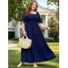 imageFloerns Womens Plus Size Short Sleeve Solid Boho Dress A Line Smocked Midi DressNavy Blue