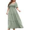 imageFloerns Womens Plus Size Short Sleeve Solid Boho Dress A Line Smocked Midi DressSolid Green