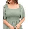 imageFloerns Womens Plus Size Short Sleeve Solid Boho Dress A Line Smocked Midi DressSolid Green
