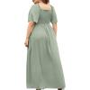 imageFloerns Womens Plus Size Short Sleeve Solid Boho Dress A Line Smocked Midi DressSolid Green