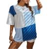 imageFloerns WomenS Colorblock Stitching Trim Short Sleeve Crew Neck Loose TShirt TopBlue Multi