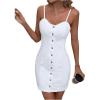 imageFloerns Womens Adjustable Spaghetti Strap Button Up Mini Denim Bodycon DressWhite