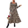 imageFloerns Womens Boho Square Neck Smocked Long Puff Sleeve A Line Maxi DressCheetah