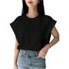imageFloerns Womens Casual Stripe Print Cap Sleeve T Shirts Round Neck TeeBlack Dull