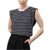 imageFloerns Womens Casual Stripe Print Cap Sleeve T Shirts Round Neck TeeBlack Ink