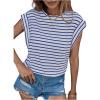 imageFloerns Womens Casual Stripe Print Cap Sleeve T Shirts Round Neck TeeBlue White