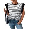 imageFloerns Womens Casual Stripe Print Cap Sleeve T Shirts Round Neck TeeMulticolored