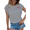 imageFloerns Womens Casual Stripe Print Cap Sleeve T Shirts Round Neck TeeWhite Multi
