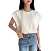 imageFloerns Womens Casual Stripe Print Cap Sleeve T Shirts Round Neck TeeWhite Plain