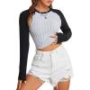 imageFloerns Womens Plaid Checkered Long Sleeve Mock Neck Crop Top Tee ShirtsBlack and Grey