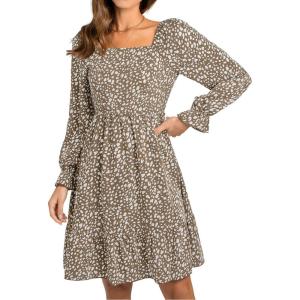imageFloerns Womens Boho Square Neck Smocked Long Puff Sleeve A Line Maxi DressMint Beige