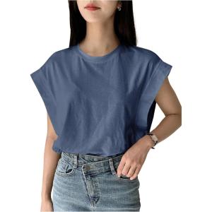 imageFloerns Womens Casual Stripe Print Cap Sleeve T Shirts Round Neck TeeDusty Blue