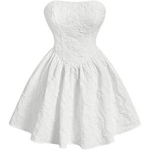 imageFloerns Womens Elegant Strapless Jacquard Flare Hem Mini Tube DressA White