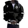 imageFloerns Mens Causal Graphic Print Long Sleeve Zip Up Drawstring Thermal Hoodies Sweatshirt With PocketsCoal Black