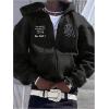 imageFloerns Mens Causal Graphic Print Long Sleeve Zip Up Drawstring Thermal Hoodies Sweatshirt With PocketsDark Black