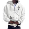 imageFloerns Mens Causal Graphic Print Long Sleeve Zip Up Drawstring Thermal Hoodies Sweatshirt With PocketsWhite Cross