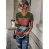 imageFloerns Womens Button Striped Block Color Round Neck Short Sleeve T Shirt Casual TeeArmy Green