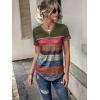 imageFloerns Womens Button Striped Block Color Round Neck Short Sleeve T Shirt Casual TeeArmy Green