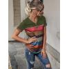 imageFloerns Womens Button Striped Block Color Round Neck Short Sleeve T Shirt Casual TeeArmy Green