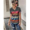 imageFloerns Womens Button Striped Block Color Round Neck Short Sleeve T Shirt Casual TeeArmy Green Multi