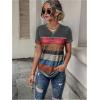 imageFloerns Womens Button Striped Block Color Round Neck Short Sleeve T Shirt Casual TeeArmy Green Multi