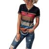 imageFloerns Womens Button Striped Block Color Round Neck Short Sleeve T Shirt Casual TeeBlack Multi
