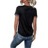 imageFloerns Womens Button Striped Block Color Round Neck Short Sleeve T Shirt Casual TeeBlack Multi