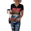 imageFloerns Womens Button Striped Block Color Round Neck Short Sleeve T Shirt Casual TeeBlack Multi