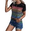 imageFloerns Womens Button Striped Block Color Round Neck Short Sleeve T Shirt Casual TeeBlack Striped Multi