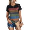imageFloerns Womens Button Striped Block Color Round Neck Short Sleeve T Shirt Casual TeeBlack Striped Multi