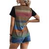 imageFloerns Womens Button Striped Block Color Round Neck Short Sleeve T Shirt Casual TeeBlack Striped Multi