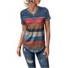 imageFloerns Womens Button Striped Block Color Round Neck Short Sleeve T Shirt Casual TeeBlue Multi