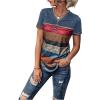 imageFloerns Womens Button Striped Block Color Round Neck Short Sleeve T Shirt Casual TeeBlue Multi