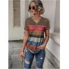 imageFloerns Womens Button Striped Block Color Round Neck Short Sleeve T Shirt Casual TeeBrown Multi
