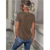 imageFloerns Womens Button Striped Block Color Round Neck Short Sleeve T Shirt Casual TeeBrown Multi