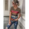 imageFloerns Womens Button Striped Block Color Round Neck Short Sleeve T Shirt Casual TeeBrown Multi
