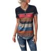 imageFloerns Womens Button Striped Block Color Round Neck Short Sleeve T Shirt Casual TeeDark Blue