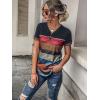 imageFloerns Womens Button Striped Block Color Round Neck Short Sleeve T Shirt Casual TeeDark Blue