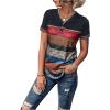 imageFloerns Womens Button Striped Block Color Round Neck Short Sleeve T Shirt Casual TeeDark Blue