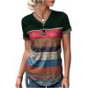 imageFloerns Womens Button Striped Block Color Round Neck Short Sleeve T Shirt Casual TeeGreen Multi