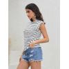 imageFloerns Womens Casual Cap Sleeve Boat Neck Striped Print Slim Fit Tee ShirtBlack Ink White