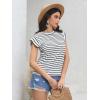 imageFloerns Womens Casual Cap Sleeve Boat Neck Striped Print Slim Fit Tee ShirtBlack Ink White