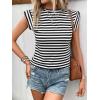 imageFloerns Womens Casual Cap Sleeve Boat Neck Striped Print Slim Fit Tee ShirtBlack and White