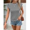 imageFloerns Womens Casual Cap Sleeve Boat Neck Striped Print Slim Fit Tee ShirtBlack and White