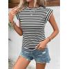 imageFloerns Womens Casual Cap Sleeve Boat Neck Striped Print Slim Fit Tee ShirtBlack and White
