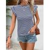 imageFloerns Womens Casual Cap Sleeve Boat Neck Striped Print Slim Fit Tee ShirtNavy Blue