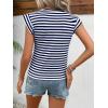 imageFloerns Womens Casual Cap Sleeve Boat Neck Striped Print Slim Fit Tee ShirtNavy Blue
